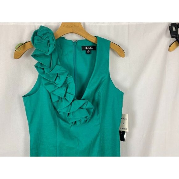S.L. Fashion Jade Taffetta Formal Cocktail Shift Dress Flower Accent New Sz.10 - Picture 5 of 13